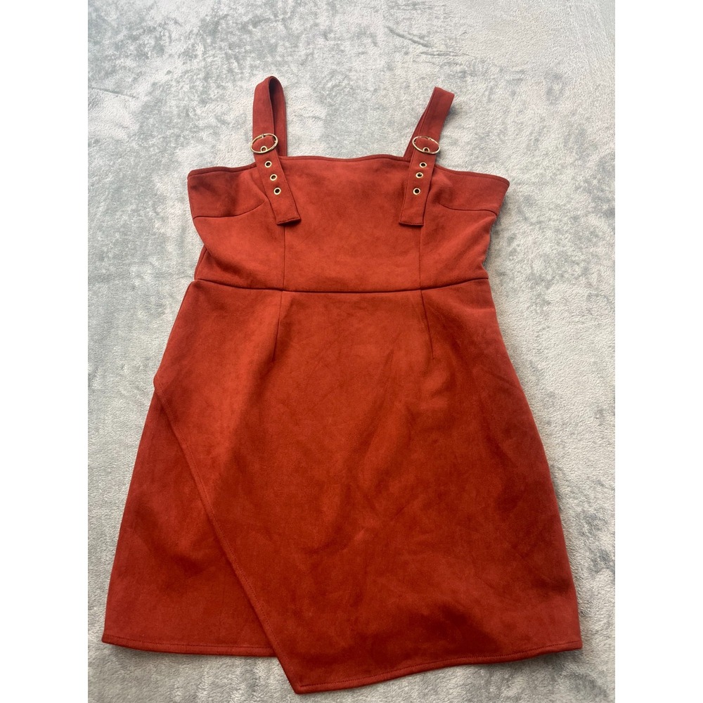 Forever 21 Y2K Rust Orange Faux Suede Overall Mini Dress Buckle Straps Large